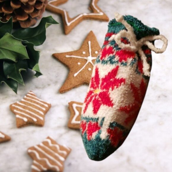 Festive Knitted Drawstring Christmas Stocking Bag     NWOT - Picture 3 of 5